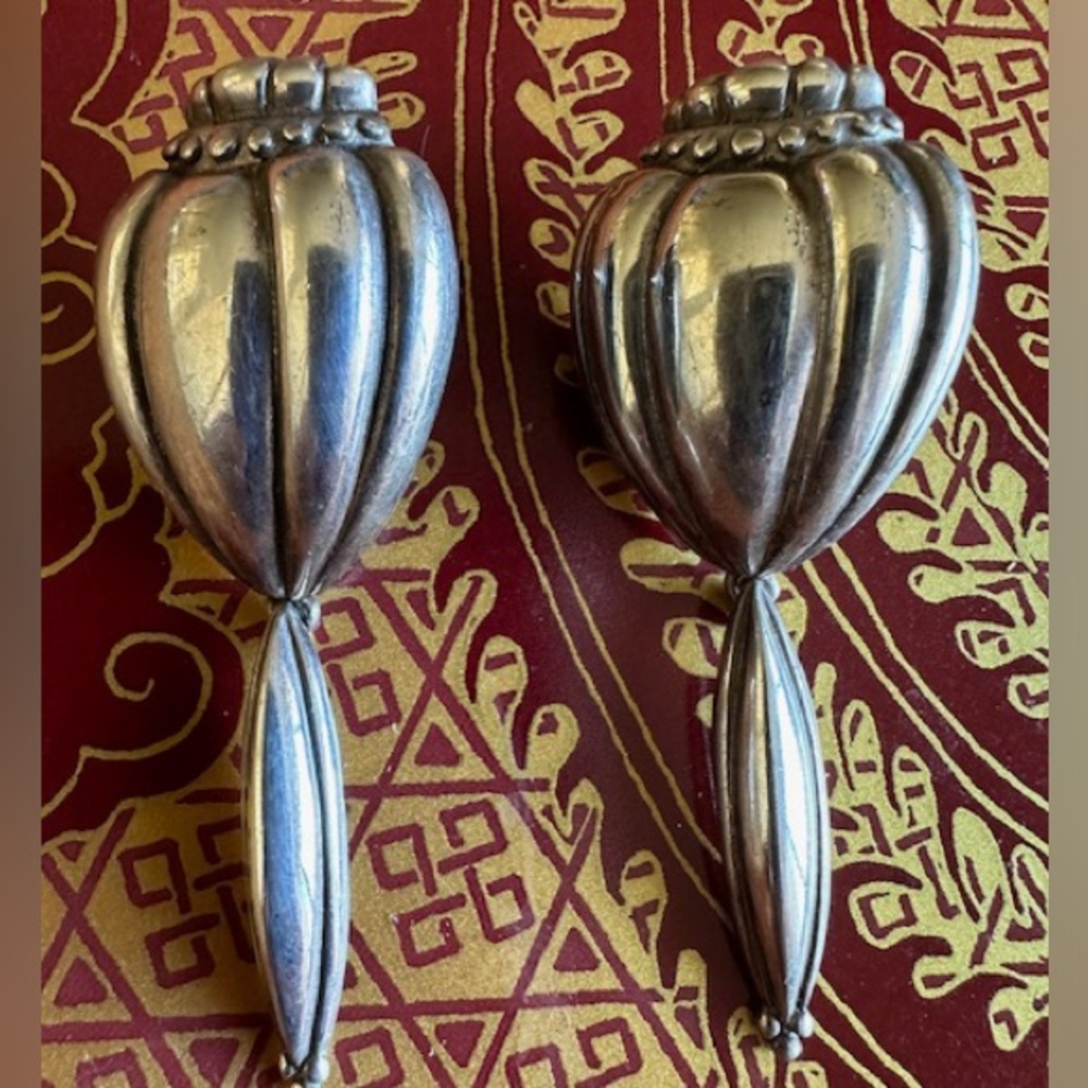 Vintage Heavy Sterling Silver Dangle Earrings 2 1/2" Long Large Pristine
